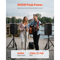 VEVOR Professional PA System, 800W Powered, Sound System Set with 6 Channel Mixer, Dual Speakers, Wireless Bluetooth
