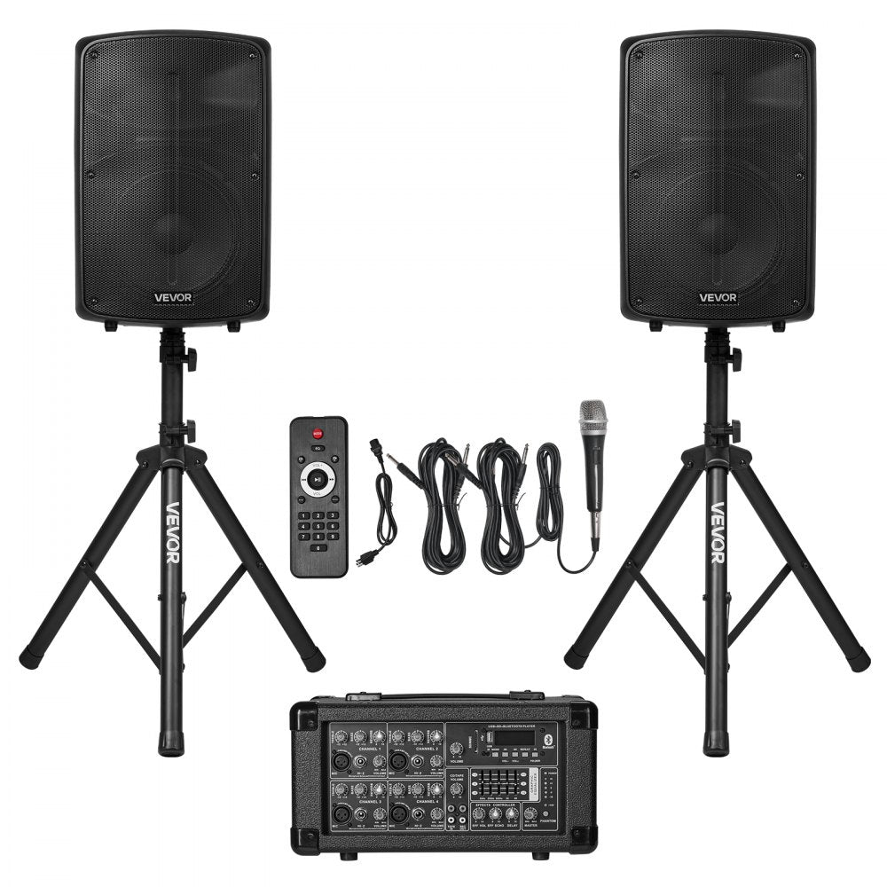 VEVOR Professional PA System, 800W Powered, Sound System Set with 6 Channel Mixer, Dual Speakers, Wireless Bluetooth