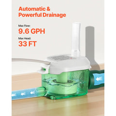 VEVOR Condensate Pump, 1/245 HP, 9.6 GPH, 33 ft Lift, 100-230V Automatic AC Condensation Removal Pump with Safety