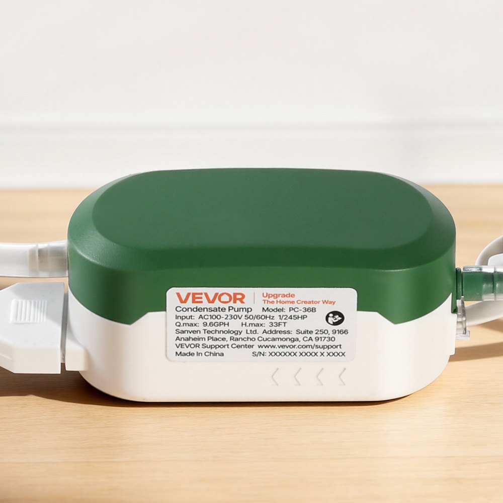 VEVOR Condensate Pump, 1/245 HP, 9.6 GPH, 33 ft Lift, 100-230V Automatic AC Condensation Removal Pump with Safety
