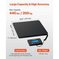 VEVOR Digital Postal Scale, 0.35 oz/3.5 oz Dual Accuracy, 440 lbs Commercial Weight Scale with Hold/Tare Function & LCD