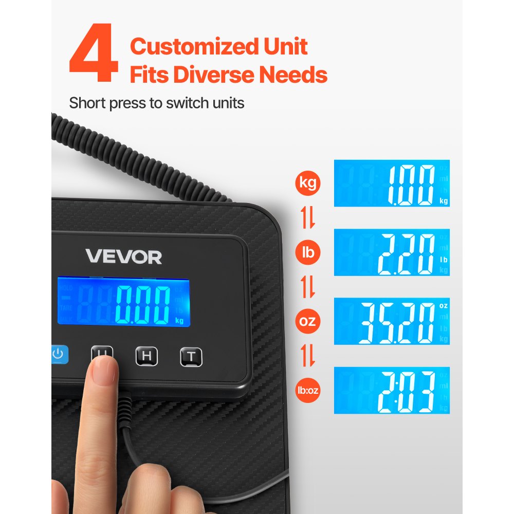 VEVOR Digital Postal Scale, 0.35 oz/3.5 oz Dual Accuracy, 440 lbs Commercial Weight Scale with Hold/Tare Function & LCD
