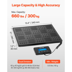 VEVOR Digital Postal Scale, 0.7 oz/3.5 oz Dual Accuracy, 660 lbs Commercial Weight Scale with Hold/Tare Function & LCD