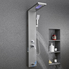 VEVOR Shower Panel Tower System with Rainfall Waterfall Shower Head, LED, 53 in Brushed Stainless Steel Shower Column