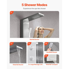 VEVOR Shower Panel Tower System with Rainfall Waterfall Shower Head, 53 in Brushed Stainless Steel Shower Column