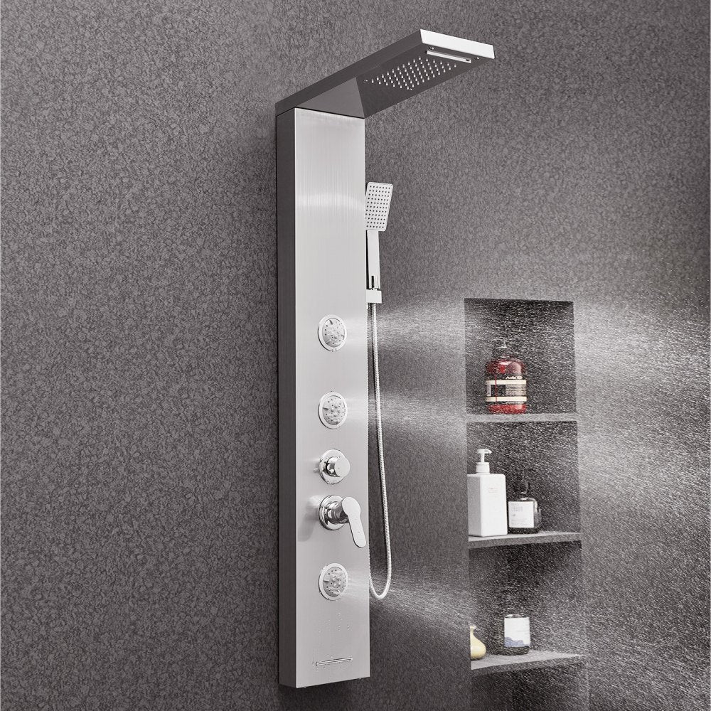 VEVOR Shower Panel Tower System with Rainfall Waterfall Shower Head, 53 in Brushed Stainless Steel Shower Column