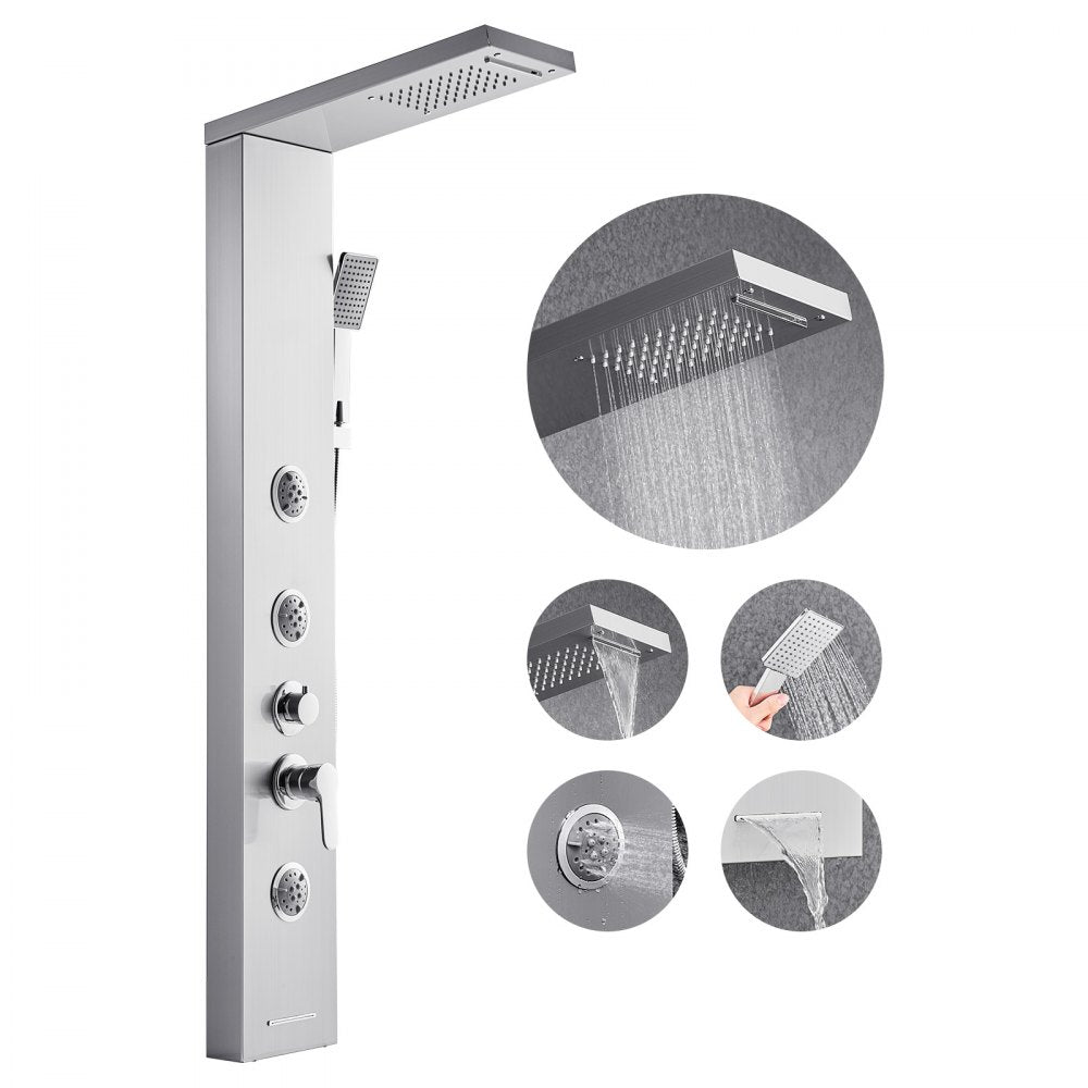 VEVOR Shower Panel Tower System with Rainfall Waterfall Shower Head, 53 in Brushed Stainless Steel Shower Column