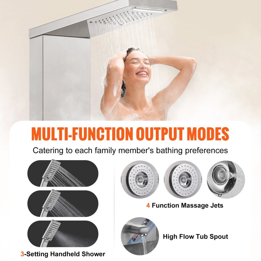 VEVOR Shower Panel System, 6 Shower Modes, LED & Display Shower Panel Tower, Rainfall, Waterfall, 4 Body Massage Jets