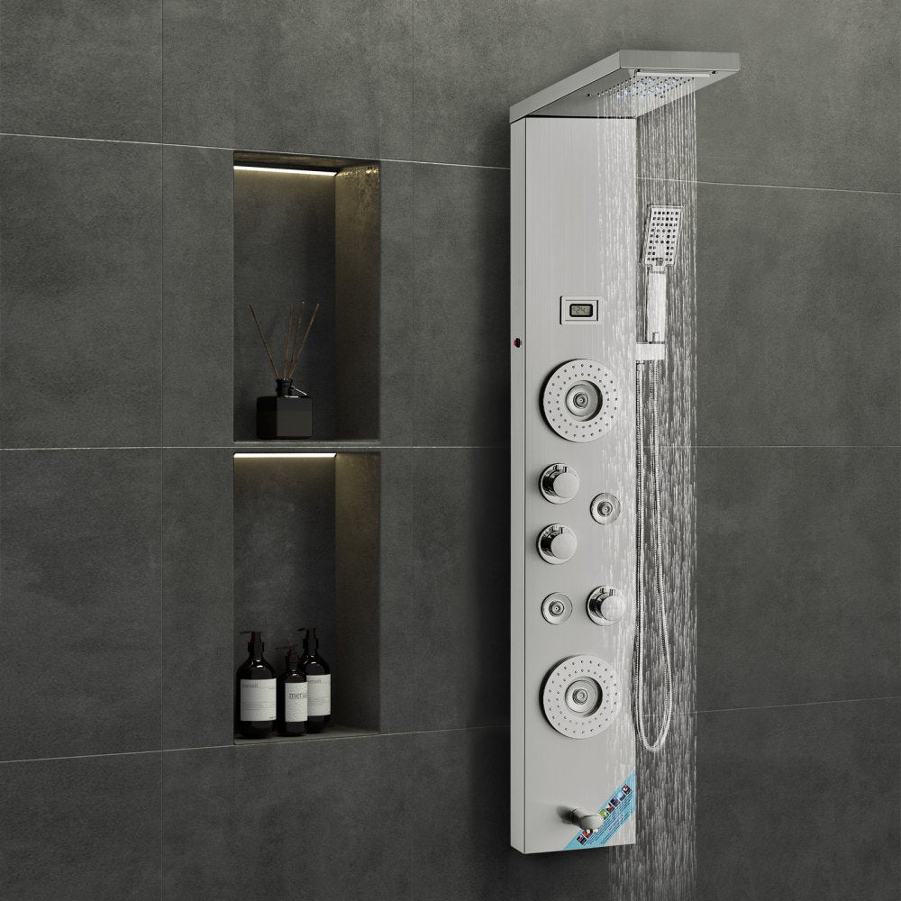VEVOR Shower Panel System, 6 Shower Modes, LED & Display Shower Panel Tower, Rainfall, Waterfall, 4 Body Massage Jets