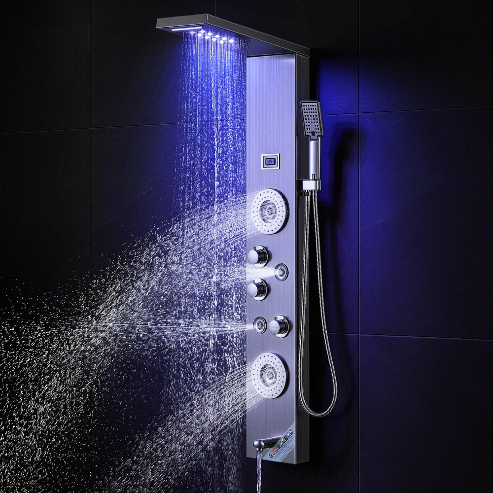 VEVOR Shower Panel System, 6 Shower Modes, LED & Display Shower Panel Tower, Rainfall, Waterfall, 4 Body Massage Jets