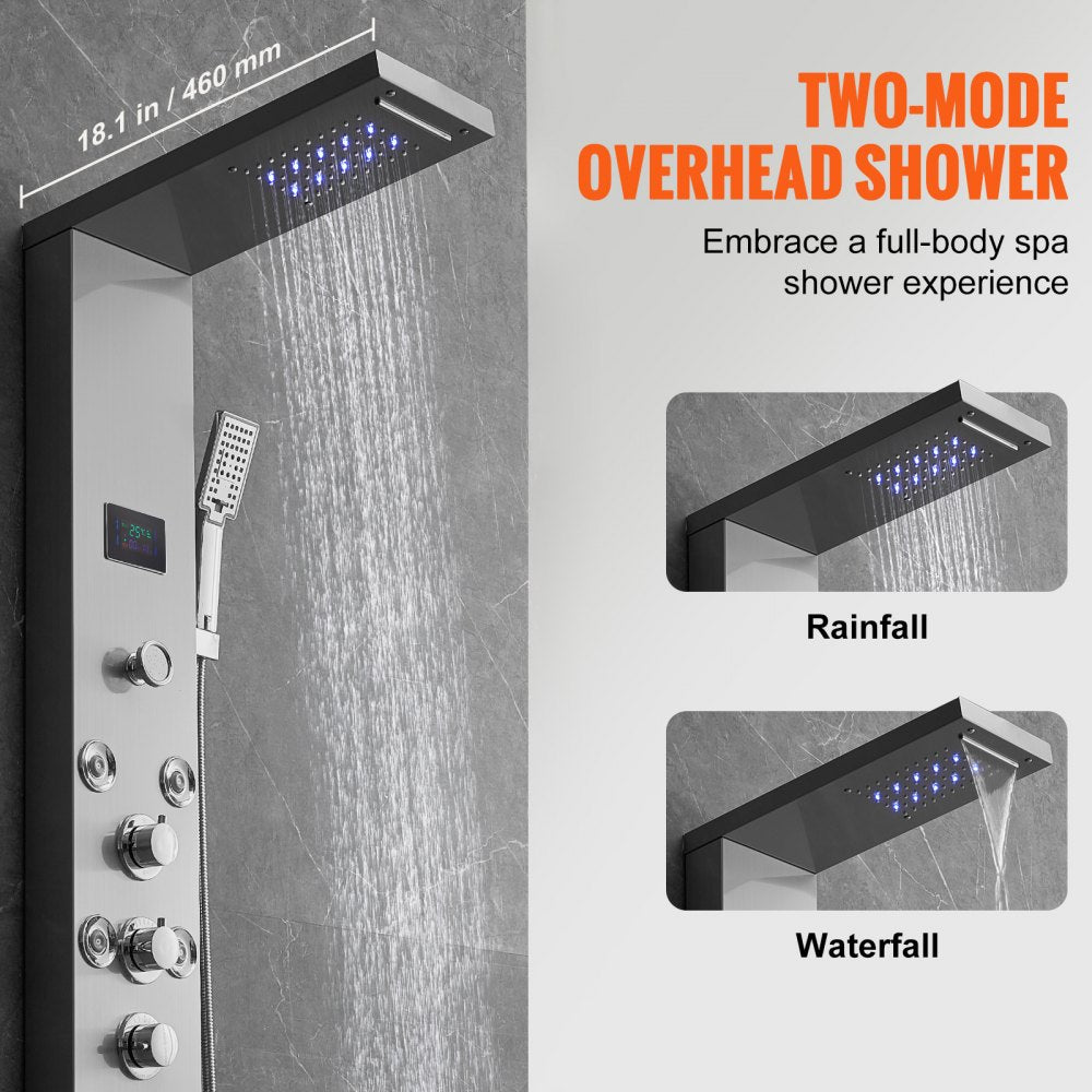 VEVOR Shower Panel System, 6 Shower Modes, LED & Screen Hydroelectricity Shower Panel Tower, Rainfall, Waterfall, 8