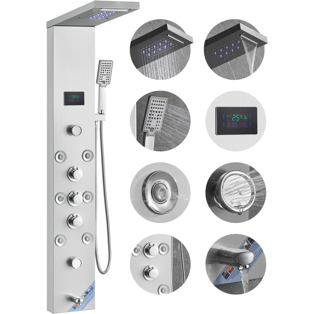 VEVOR Shower Panel System, 6 Shower Modes, LED & Screen Hydroelectricity Shower Panel Tower, Rainfall, Waterfall, 8