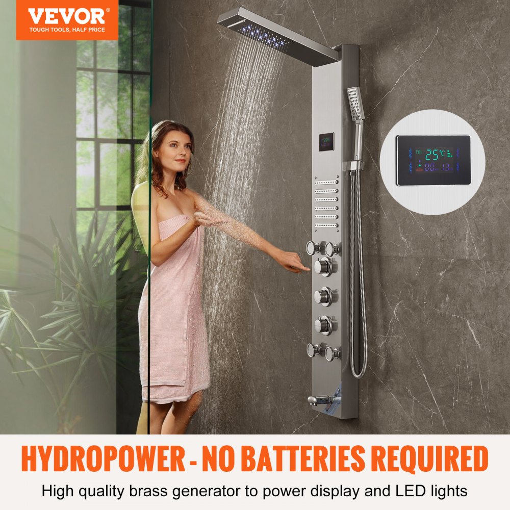 VEVOR Shower Panel System, 6 Shower Modes, LED & Screen Hydroelectricity Shower Panel Tower, Rainfall, Waterfall, 5