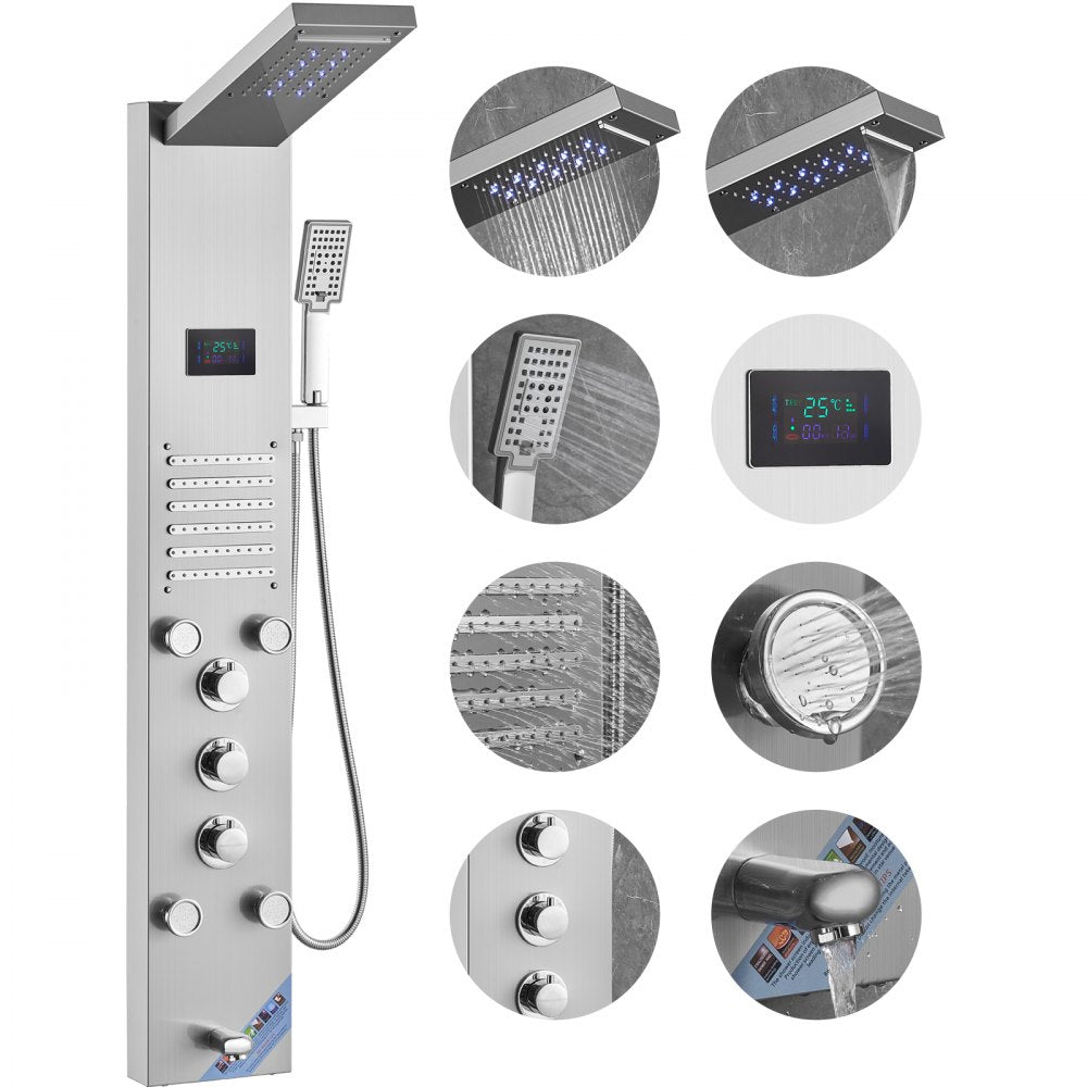 VEVOR Shower Panel System, 6 Shower Modes, LED & Screen Hydroelectricity Shower Panel Tower, Rainfall, Waterfall, 5