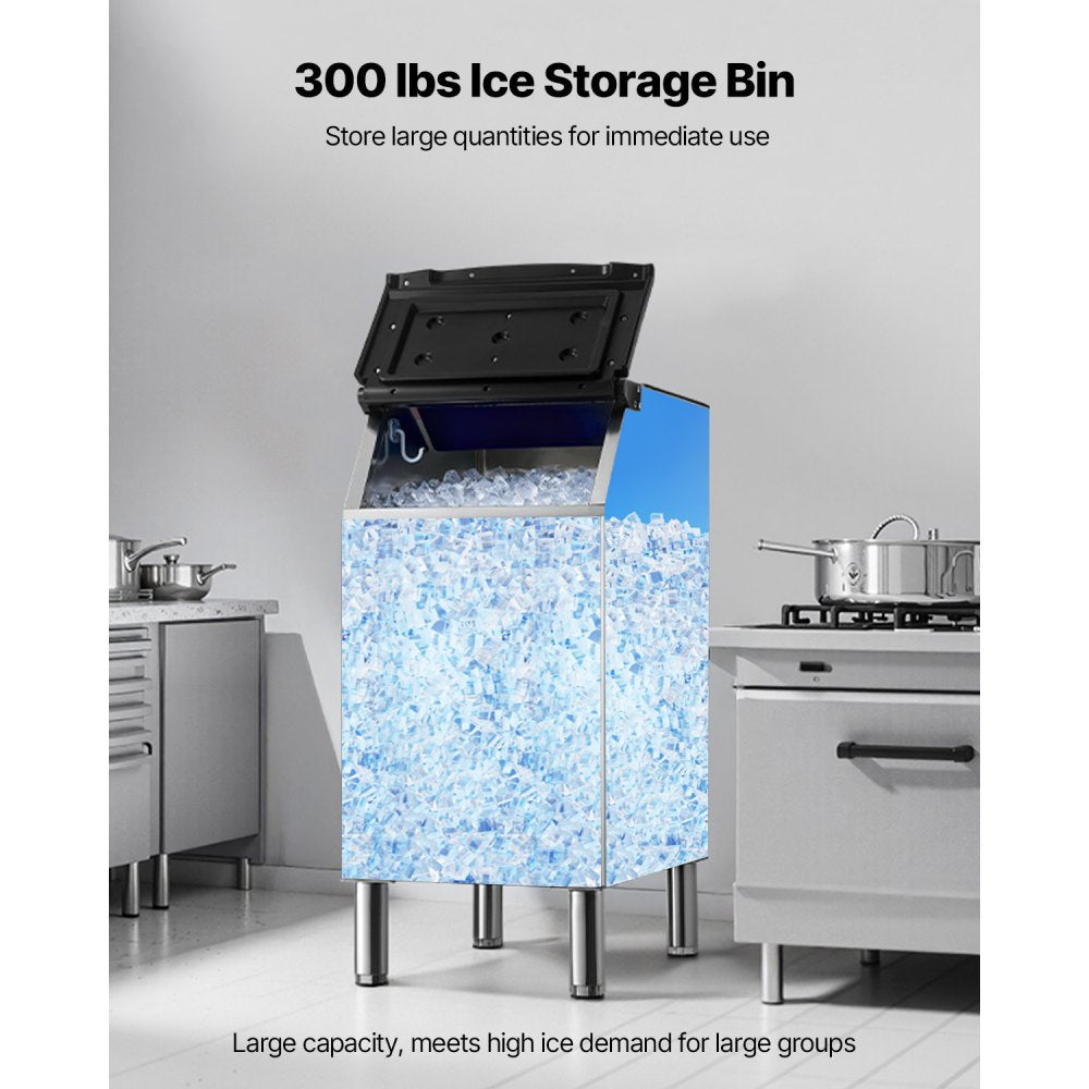 VEVOR Commercial Ice Maker Storage Bin, 300 LBS Capacity Ice-Bin, Stainless Steel Commercial Ice Storage Bin with