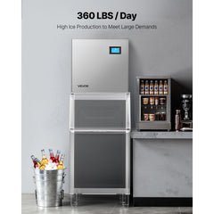 VEVOR Commercial Ice Maker Machine - Head, 360 Lbs/Day Stainless Steel Ice Machine with Self-Cleaning, 156 PCS Ice