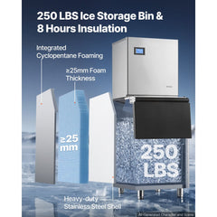 VEVOR Commercial Ice Maker Machine 560 Lbs/24H Ice-Making Stainless Steel, for Bar Cafe Restaurant Business, Ice Ready