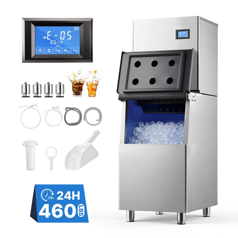 VEVOR Commercial Ice Maker Machine 560 Lbs/24H Ice-Making Stainless Steel, for Bar Cafe Restaurant Business, Ice Ready