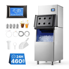 VEVOR Commercial Ice Maker Machine 560 Lbs/24H Ice-Making Stainless Steel, for Bar Cafe Restaurant Business, Ice Ready