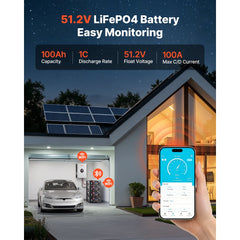 VEVOR 48V 100Ah LiFePO4 Lithium Battery, Built-in 100A BMS, 51.2V Server Rack LiFePO4 Battery with Bluetooth, 5120Wh