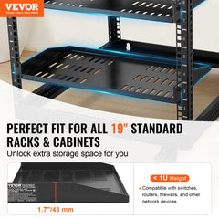 VEVOR 2PCS 1U Server Rack Shelf, 10"/254 mm Depth, 50 lbs Max Load Capacity Vented Cantilever or Wall Mount Rack Mount