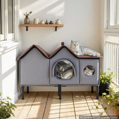 VEVOR Elevated Heated Cat House 35W Insulated Kitty Shelter with Heated Pad, for Indoor Outdoor Winter Use, Double-Door