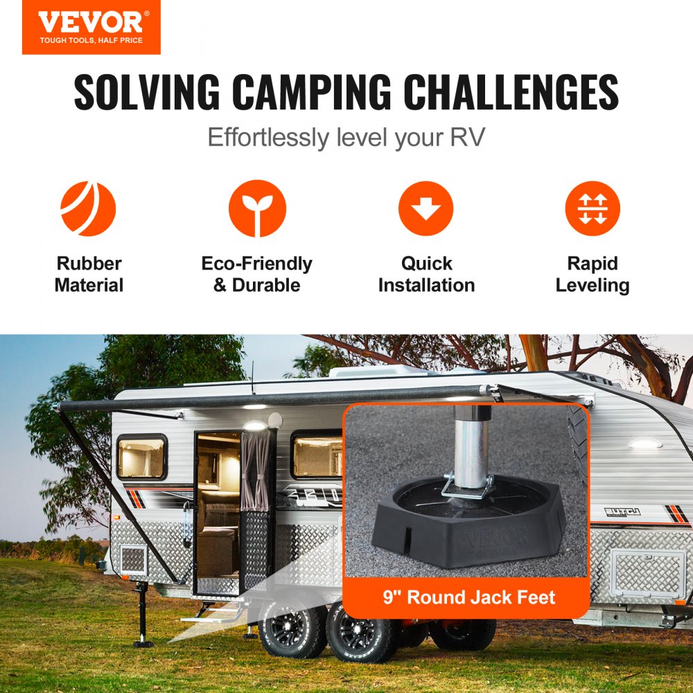VEVOR RV Leveling Pads, 9 Inch Round Landing Feet, Permanent Attached Jack Stabilizers, Rubber Jack Pads, 5000 lbs
