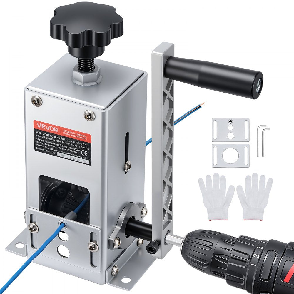 VEVOR Manual Wire Stripper Machine, 0.06-1.18 in, Copper Cable Stripper Tool, Hand Crank or Drill Powered Modes