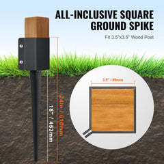 VEVOR Fence Post Anchor Ground Spike, 4 Pack 24 x 4 x 4 Inches Outer Diameter (Inner Diameter 3.5 x3.5 Inches), Metal