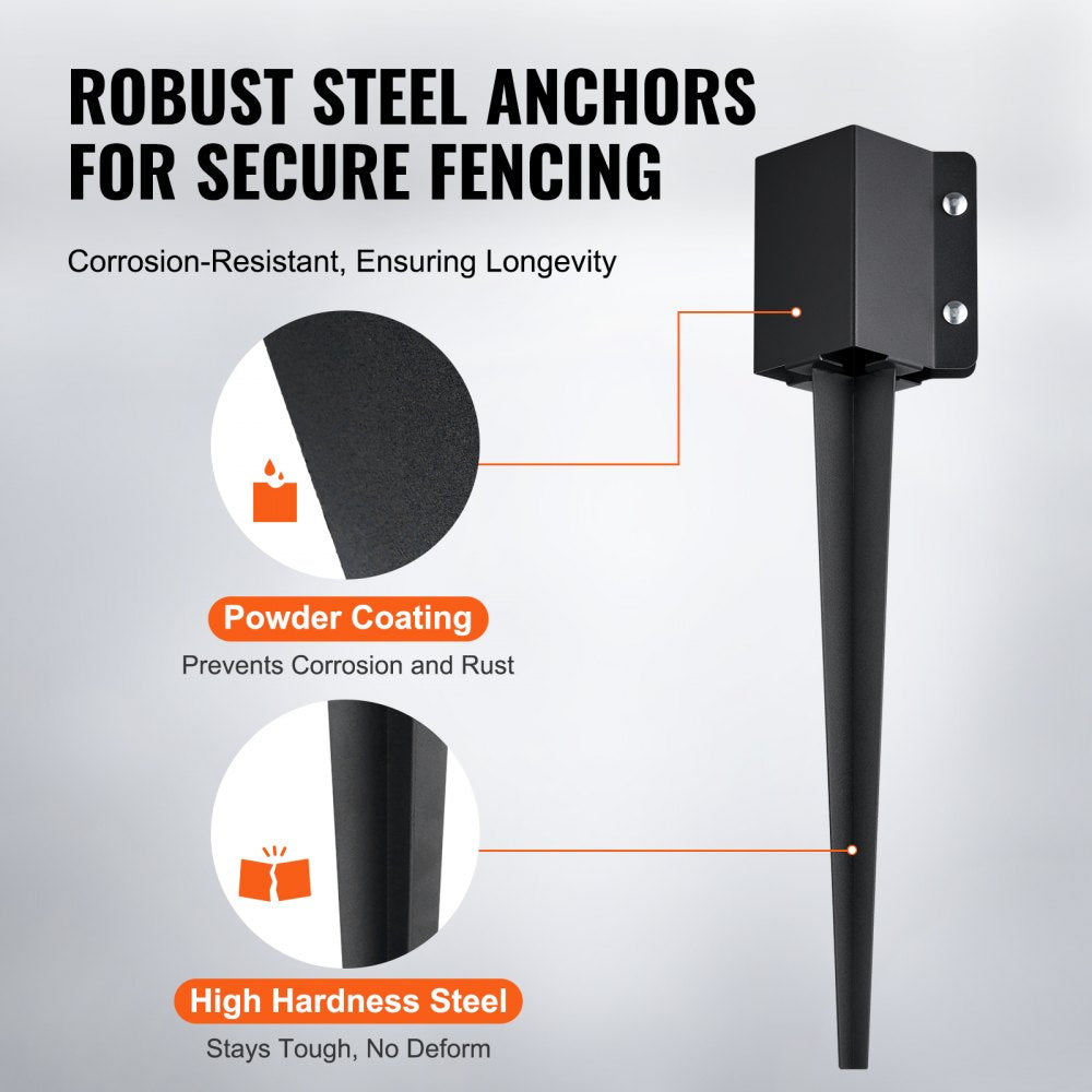 VEVOR Fence Post Anchor Ground Spike, 6 Pack 24 x 4 x 4 Inches Outer Diameter (Inner Diameter 3.5 x3.5 Inches), Metal