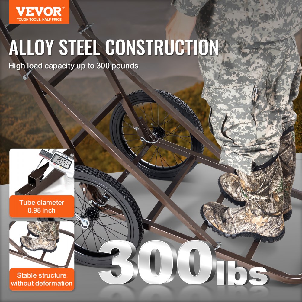 VEVOR Deer Cart, 300 LBS Capacity Folding Game Cart, Deer Cart Game Hauler with Big Rubber Wheels & Ergonomic Handle