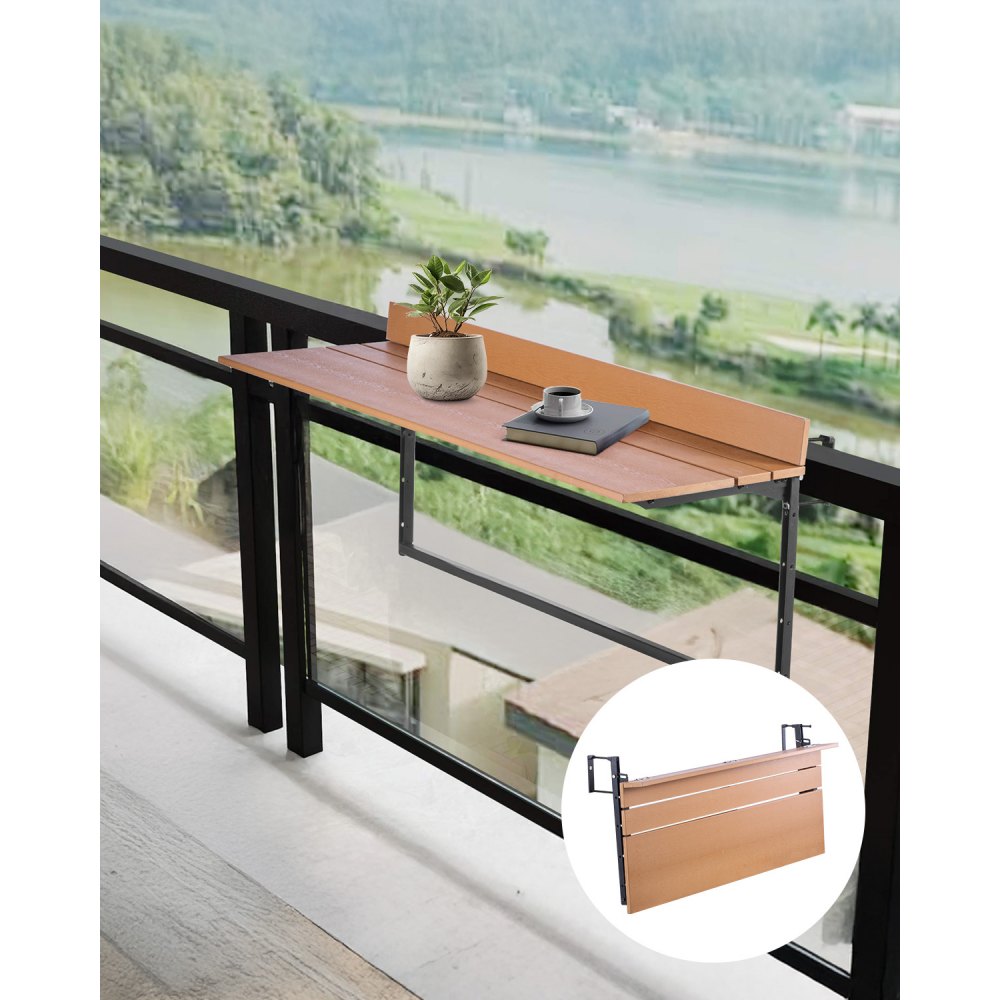 VEVOR Balcony Hanging Table, 15 x 39 in Folding Balcony Railing Table, Outdoor Balcony Bar Table for Railings, 5-Level