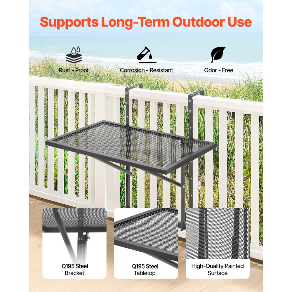 VEVOR Balcony Hanging Table, 19 x 24 in Metal Folding Balcony Railing Table, Outdoor Balcony Bar Table for Railings