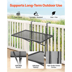 VEVOR Balcony Hanging Table, 19 x 24 in Metal Folding Balcony Railing Table, Outdoor Balcony Bar Table for Railings