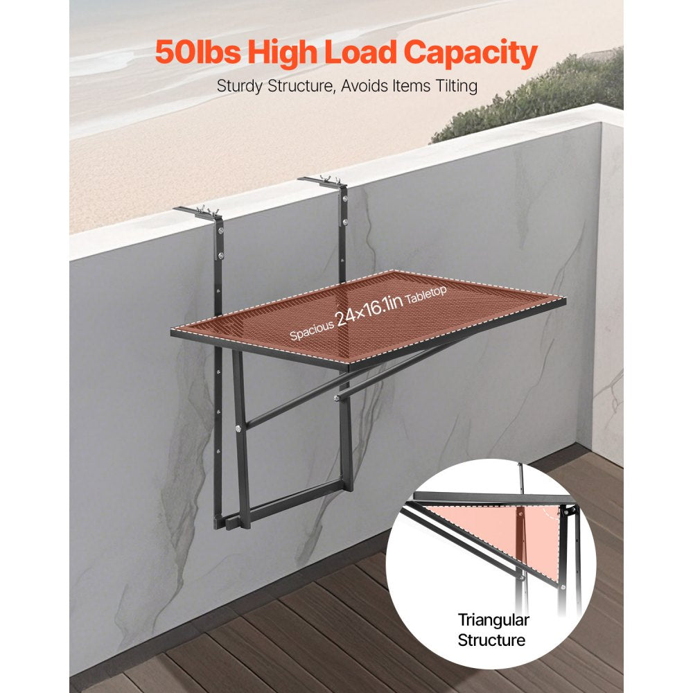 VEVOR Balcony Hanging Table, 19 x 24 in Metal Folding Balcony Railing Table, Outdoor Balcony Bar Table for Railings