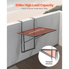 VEVOR Balcony Hanging Table, 19 x 24 in Metal Folding Balcony Railing Table, Outdoor Balcony Bar Table for Railings