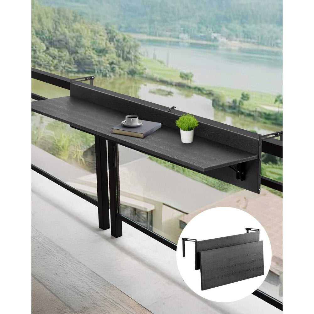 VEVOR Balcony Hanging Table, 12 x 48 in Folding Balcony Railing Table, Outdoor Balcony Bar Table for Railings, 50 lbs
