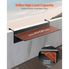 VEVOR Balcony Hanging Table, 12 x 32 in Folding Balcony Railing Table, Outdoor Balcony Bar Tables for Railings, 50 lbs