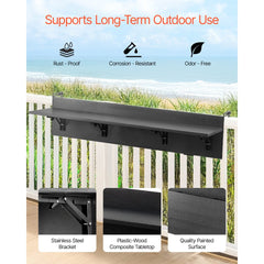 VEVOR Balcony Hanging Table, 12 x 59 in Folding Balcony Railing Table, Outdoor Balcony Bar Table for Railings, 50 lbs