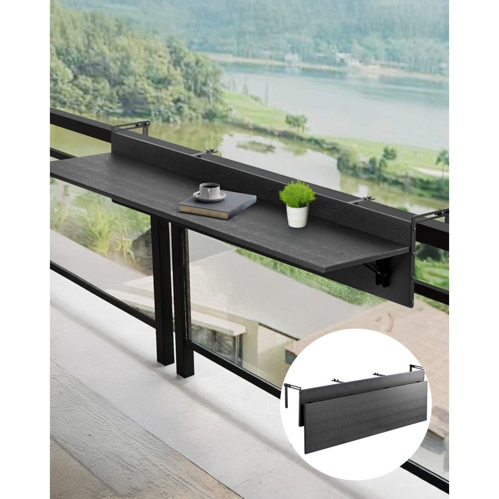 VEVOR Balcony Hanging Table, 12 x 59 in Folding Balcony Railing Table, Outdoor Balcony Bar Table for Railings, 50 lbs