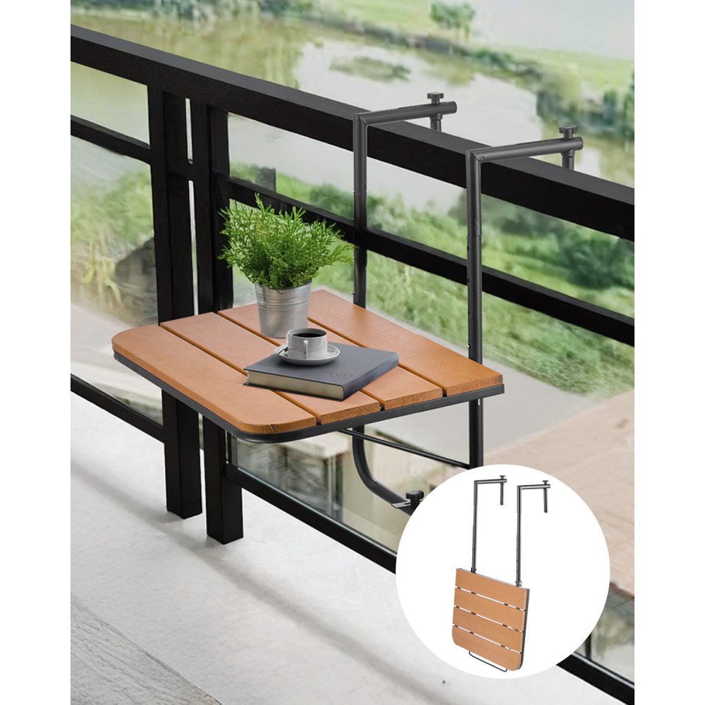VEVOR Balcony Hanging Table, 25 x 24 in Folding Balcony Railing Table, Outdoor Balcony Bar Table for Railings, 4-Level
