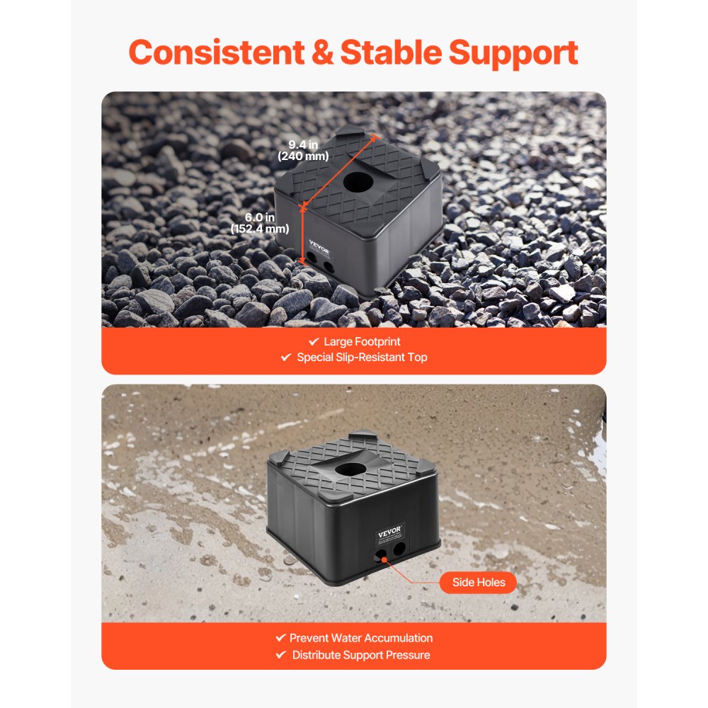 VEVOR Trailer Jack Block, 6" High Heavy Duty RV Leveling Block with 6000 lbs Capacity, RV Jack Stand, Motorcycle Stand