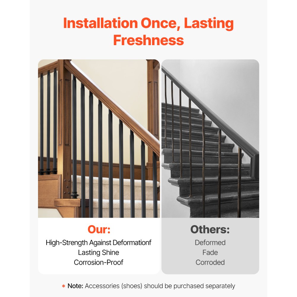 VEVOR Staircase Balusters 31 Pack, 44 Inch Durable Carbon Steel Stair Balusters, 0.5 Inch Indoor Square Metal Spindle
