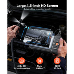 VEVOR Triple Lens Endoscope with Light, 4.5" HD IPS Screen Industrial Borescope Camera, 8 + 2 Lights, 8X Zoom, IP67