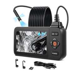 VEVOR Triple Lens Endoscope with Light, 4.5" HD IPS Screen Industrial Borescope Camera, 8 + 2 Lights, 8X Zoom, IP67