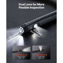 VEVOR Dual Lens Endoscope with Light, 5" HD IPS Screen Industrial Borescope Camera, 0.22-inch Slim Lens, 8X Zoom, IP67