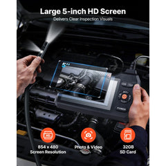 VEVOR Dual Lens Endoscope with Light, 5" HD IPS Screen Industrial Borescope Camera, 0.22-inch Slim Lens, 8X Zoom, IP67