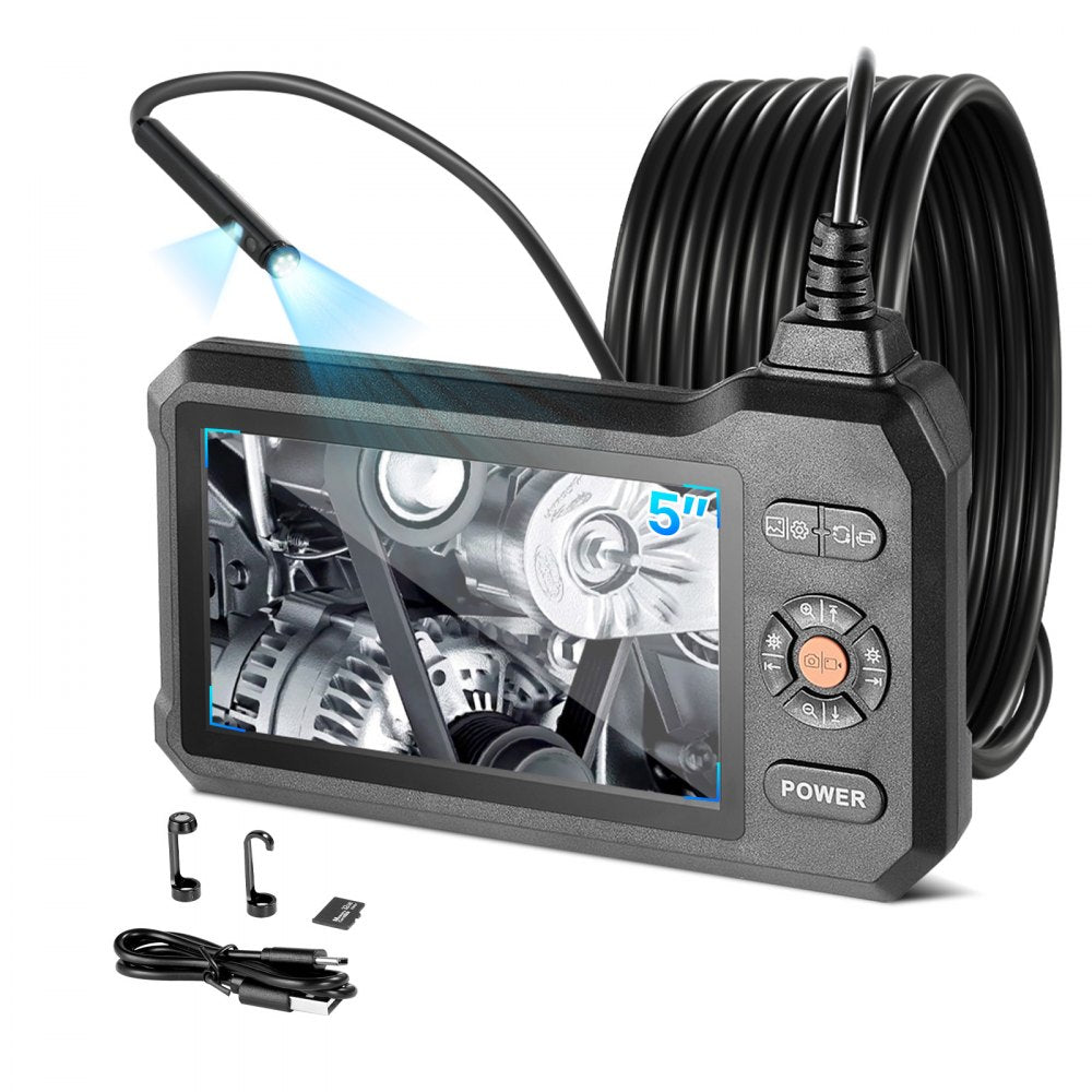 VEVOR Dual Lens Endoscope with Light, 5" HD IPS Screen Industrial Borescope Camera, 0.22-inch Slim Lens, 8X Zoom, IP67