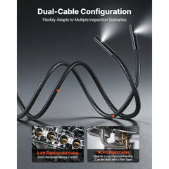 VEVOR Triple Lens Endoscope with Dual-Cable Setup, Industrial Borescope with Light, 7" HD IPS Spilt-Screen, 8 + 2 LEDs