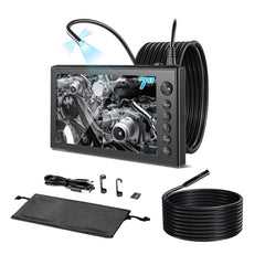 VEVOR Triple Lens Endoscope with Dual-Cable Setup, Industrial Borescope with Light, 7" HD IPS Spilt-Screen, 8 + 2 LEDs